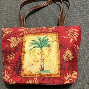Tropical Red Palm Tree Tote Bag